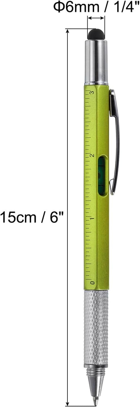 MECCANIXITY 4pcs 6 in 1 Multitool Tech Tool Pen Gifts for Men with Ballpoint Pen, Ruler, Screwdriver, Stylus, Level Gauge, Refills for Christmas Birthday, Green by MECCANIXITY