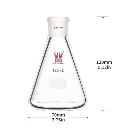 125ml 24/40 Erlenmeyer Flask with Standard Taper Outer Joint, Borosilicate Glass, Chemistry Lab Glassware