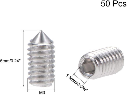 uxcell 50Pcs M3x6mm Internal Hex Socket Set Grub Screws Cone Point 304 Stainless Steel Screw by uxcell