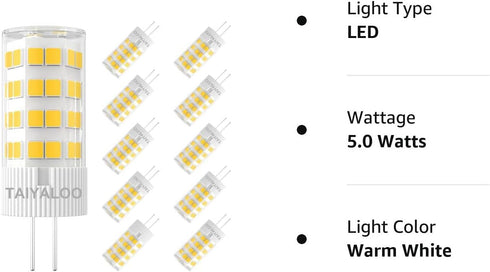 TAIYALOO G4 LED Bulbs 5W T3, 12V AC/DC JC Bi-Pin Base Halogen Replacement for Outdoor Landscape Lighting, Warm White