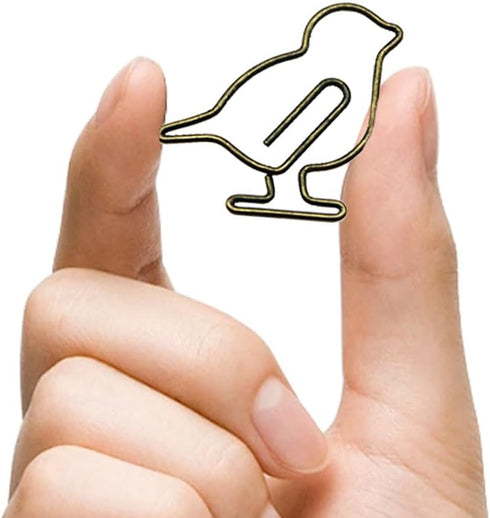 Funny Cute Bird Paperclips, 50pcs Creative Decorative Bookmark, Gold for Home, School, and Office Use