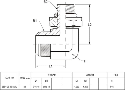 (2-PACK) 6801-06-06-NWO Hydraulic Hose Adapter Fitting 3/8" Male JIC to 3/8" Male Adjustable Nut O-Ring Boss