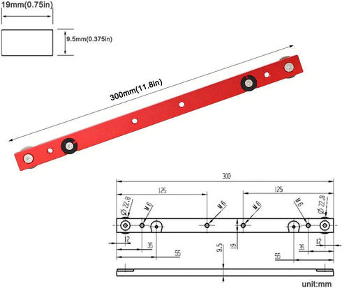 Aluminium Alloy Miter Bar Clamping Tool Slider Table Saw Gauge Rod T-Slot Track Bar Rail for Router Tables and Woodworking,300mm-Red