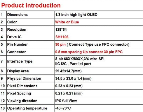 JESSINIE 2pcs 1.3" 128x64 SH1106 I2C White Blue OLED Display LCD Screen, Driver, SPI Interface, for DIY Projects