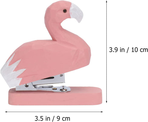 Flamingo Animal Desktop Stapler, Mini Office Supplies, Wood Carving Accessories for Girls' Stationery