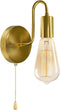 Pull Chain Wall Sconce Gold Small Vintage Wall Light Fixture with Switch