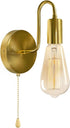 Pull Chain Wall Sconce Gold Small Vintage Wall Light Fixture with Switch