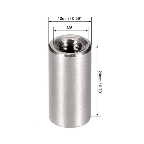 uxcell M6 Round Connector Nuts - 304 Stainless Steel Coupling Nut, 20mm Length, Pack of 5