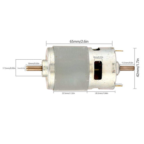 DC24V 12V 775 Motor 50W High Power Large Torque Double-Shaft Output Dc Motor Electric Drill Chuck Motor(12V4500RPM with Bracket)