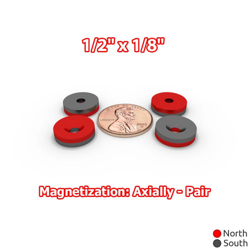 Round Disc Magnets 1/2x1/8, Magnetic Countersunk Ring 12x3mm Screw Hole Size #4 Crafting Fastener (20 Pack)