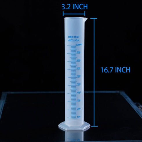 2-Pack 1000ml Plastic Graduated Cylinder Set - Clear Science Measuring Cylinder with 2-Sided Marking for Home and School
