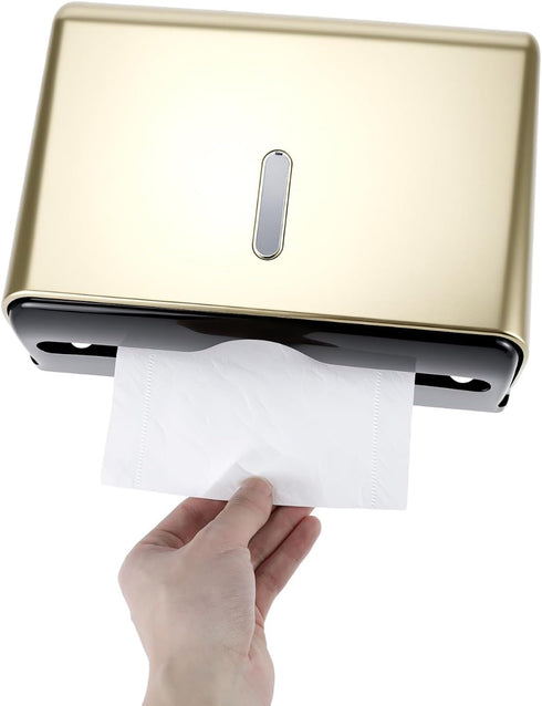 2 Pack Commercial QWORK Paper Towel Dispenser Wall Mount, Gold Painted Finish Multifold Hand Towel Dispenser, Tri-fold