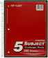 Top Flight 5-Subject Wirebound Notebook, 200 Sheets, College Rule, 10.5 x 8 Inches, Color May Vary