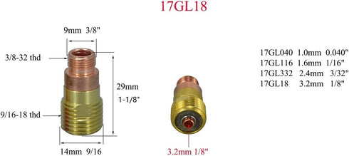 RIVERWELD TIG Stubby Gas Lens 17GL18 (1/8" & 3.2mm) Orifice Fit SR WP 17 18 26 TIG Welding Torch 3pk by RIVERWELD