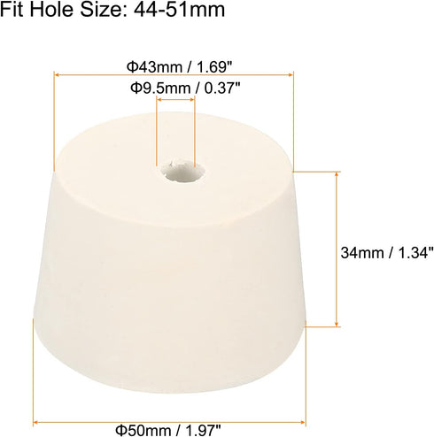 MECCANIXITY Rubber Tapered Plug 43mm to 50mm with Hole Test Tubes Bungs Stopper White for Lab Home 5 Pieces