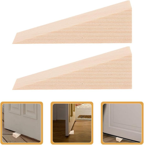 Wooden Door Wedge Stopper, 2PCS Triangle Wood Block, Non-Slip Door Stop for Indoor and Outdoor Use