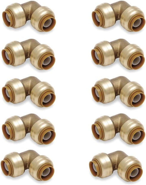 1/2 Inch Push To Connect Fitting, 90 Degree Elbow for PEX, Copper, CPVC Pipe, Brass Plumbing Fitting, 10 in Pack