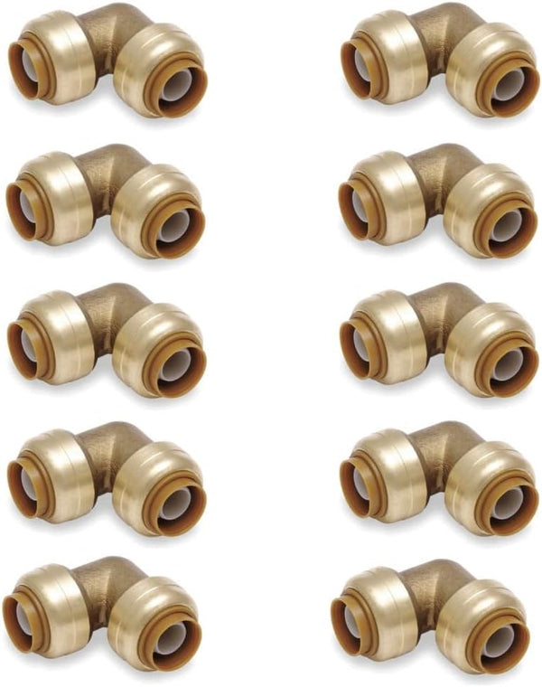 1/2 Inch Push To Connect Fitting, 90 Degree Elbow for PEX, Copper, CPVC Pipe, Brass Plumbing Fitting, 10 in Pack
