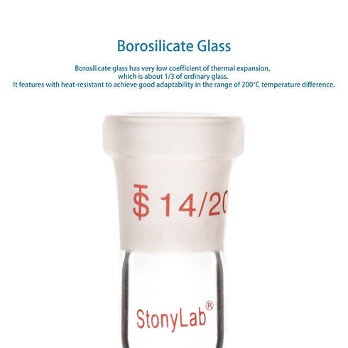 StonyLab Glass Straight Inlet Adapter with 14/20 Female Glass Joint and 8mm ID 12mm OD Hose Connection