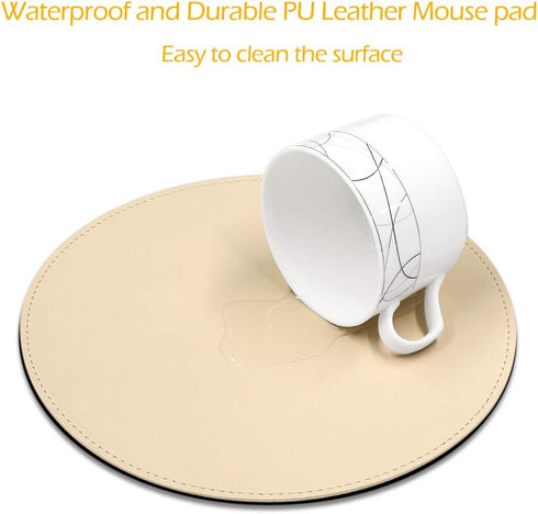 ProElife Cute Round Mouse Pad Mat Waterproof PU Leather 8.66-Inch Mousepad for Home Office Gaming
