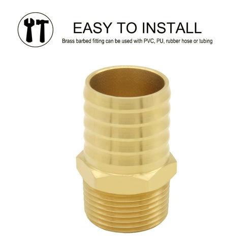 JoyTube 2 Pcs Hose Barb Fittings - 1" Barb to 1" NPT Male Thread Brass Metals Adapter Connector with Hose Clamp