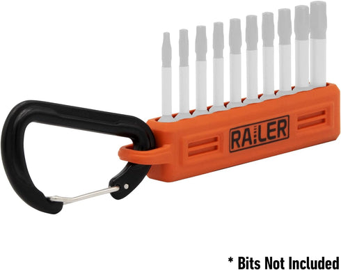 Screwdriver Bit Holder Storage Organizer, Railer 10-Hole Black and Orange Bit Holder with Carabiner, 2 Pack