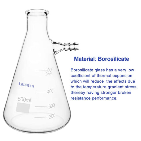 Glass Filtering Flask, 500 ml Heavy Wall Borosilicate, Bolt Neck with Tubulation