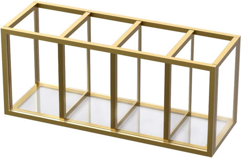 NIUBEE Acrylic Pen Holder, 4 Compartments, Gold Copper Border Pencil Organizer Cup for Desk Accessory Storage