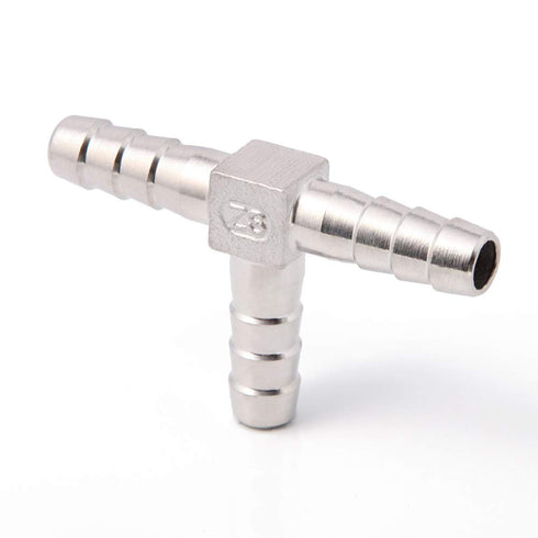 Stainless Steel 1/4" Hose Barb Tee, 3 Way T Shaped Co2 Splitter