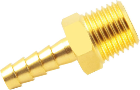 Brass 1/4" Barb x 1/4" NPT Male Pneumatic Air Hose Fittings with Hose Clamps (Pack of 5)