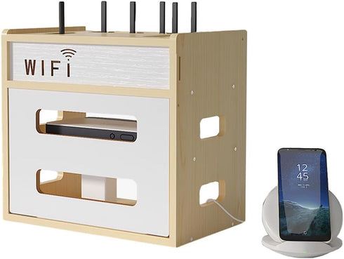 Haiansan Wooden Router Shelf, Desktop WiFi Router Storage Box Modem Rack, Power Router