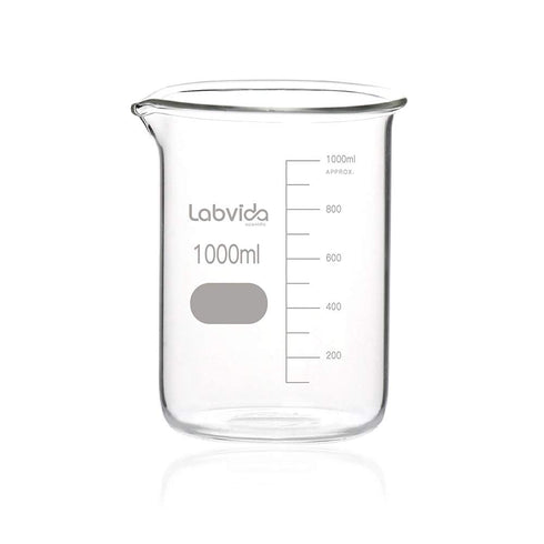 Upgrated 6 Size Low Form Glass Beaker Set, 25ml 50ml 100ml 250ml 500ml 1000ml, 3.3 Boro Glass with Printed Graduation