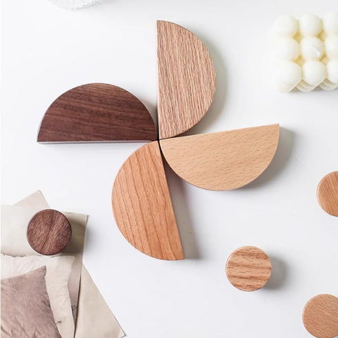 Ryanang 2Pcs 64Mm Oak(Oak,32mm) Wooden Drawer Knobs Semi Circular Door Wardrobe Shoe Cabinet Bedside Log Single Hole