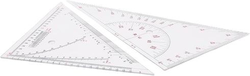 Klanata 405mm Set, (15.9in) Large Marine Navigation Triangle Ruler & Protractor Crystal Clear Acrylic Chart Plotting