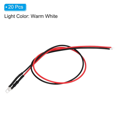 3mm 20 3V Bulb PATIKIL Warm White LED Diode Light, Pcs DC Pre Wired Mini LED Lights Light-Emitting Lamp for RC DIY