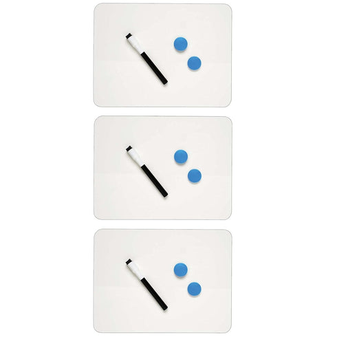 Charles Leonard Magnetic Dry Erase Board, Two Sided Plain/Plain, 9" x 12", Pack of 3