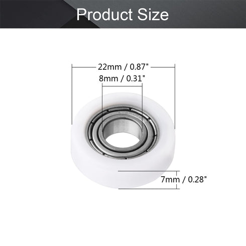 MroMax Roller Idler Bearing Pulley-8 x 22 x 7mm Sliding Conveyor Nylon Wheel with 688ZZ Bearing for Furniture, Hardware Accessories and Mobile Door White 4Pcs