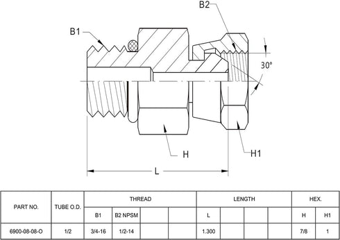 (2-PACK) 6900-08-08-O Hydraulic Hose Adapter Fitting, 1/2" Male O-Ring Boss to 1/2" NPSM Female Pipe