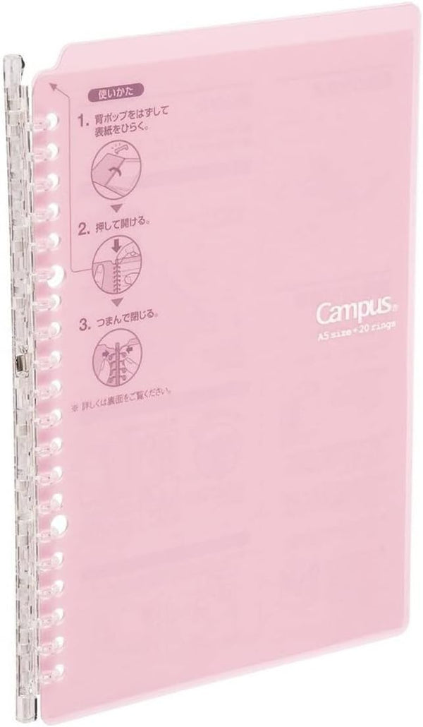 Smart Ring Binder - Kokuyo Campus B5 Light Pink, Refillable with 10 Extra Loose-Leaf Paper, Japan Import
