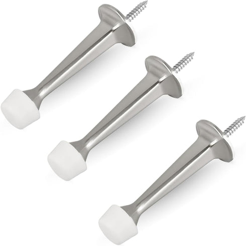 HOMOTEK 3 Pack Heavy Duty Solid Rigid Door Stop with Soft Rubber Tip, Zinc Die Cast Door Stopper Protect Wall & Door