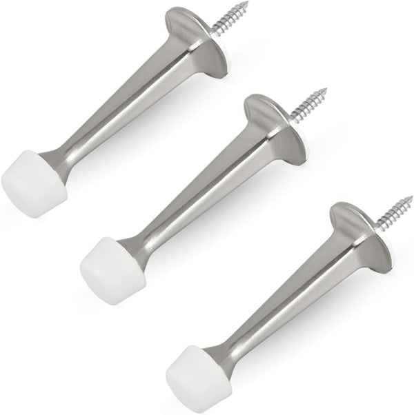 HOMOTEK 3 Pack Heavy Duty Solid Rigid Door Stop with Soft Rubber Tip, Zinc Die Cast Door Stopper Protect Wall & Door