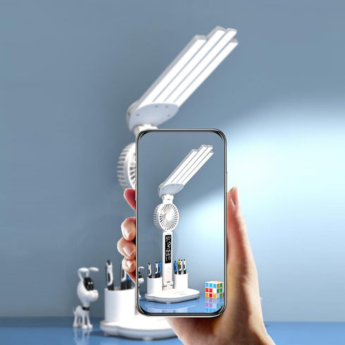 niccryle 3 Dimmable Foldable Led Desk Lamp with Fan Clock Light Study, Lighting Modes, Adjustable Table Lamp Eye Caring