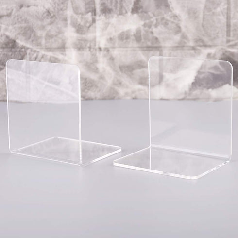 YS0911 2Pcs Clear Acrylic Bookends L-Shaped Desk Organizer Desktop Holder School S Stands for Display Plastic