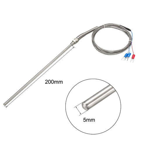 uxcell PT100 Thermocouple Temperature Sensors 5mmx200mm Probe with 2M/6.6Ft Wire