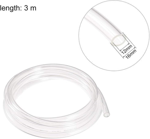 uxcell Pneumatic Air Tubing, 16mm OD x 12mm ID 3 Meter (118 Inch) Long PU Polyurethane Air Compressor Clear Tubing Hose Pipe
