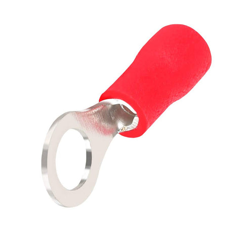 ESUPPORT 100Pcs Red 1/4" Copper Ring Insulated Terminal Connectors, 16-22 Ga Crimp Wire Electrical Cable Kit