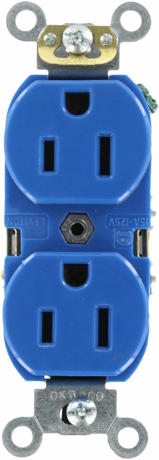 Leviton 5262-SBU 15-Amp, 125 Volt Duplex Receptacle, Industrial Heavy Duty Grade, Self Grounding, Blue Contractor Pack