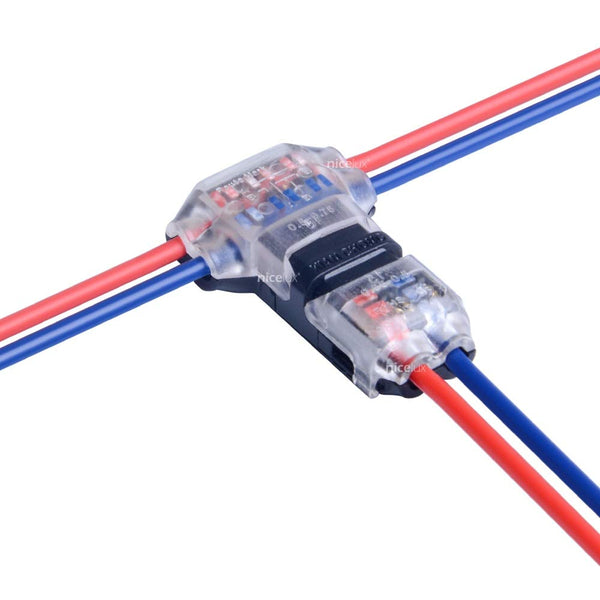 2 Pin T Connector for 22/20/18 AWG Wiring, IDC Self Stripping T Tap Wire Splicer for Car, LED Lighting, Video/Audio (10