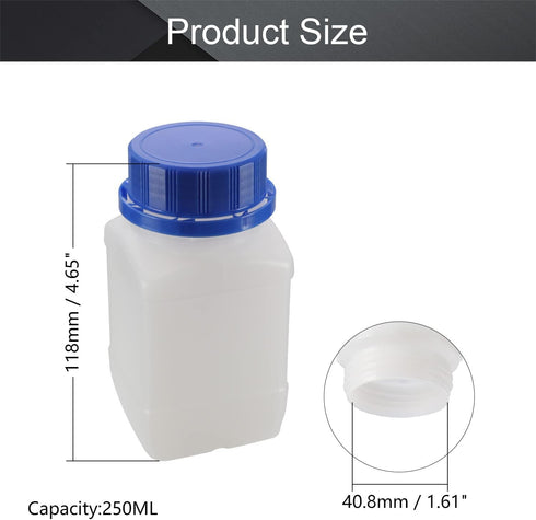 Othmro 5pcs Plastic Lab Chemical Reagent Bottles, 250ml/8.5oz Wide Mouth Liquid/Solid Square Sample Storage Container Sealing Bottles with Anti-theft Cap Blue by Othmro