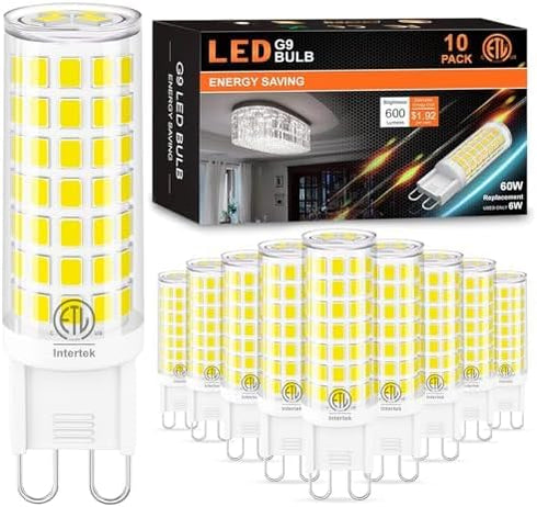 hansang 10-Pack G9 LED Bulbs 6000K Daylight, 6W 60W Equivalent, 600LM Warm